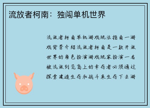流放者柯南：独闯单机世界